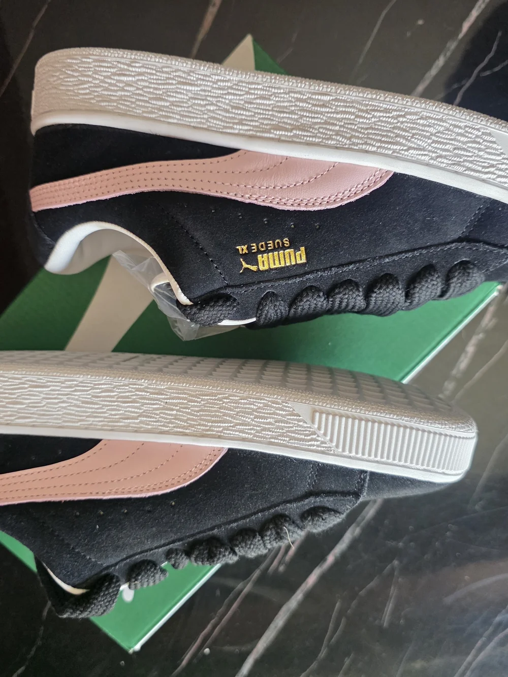 PUMA Black Suede Lace-Up Sneakers with Pink Accent